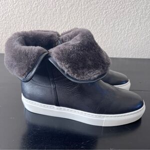 M Gemi Black Leather Faux Fur Shoe Bootie Sz 38 1/2